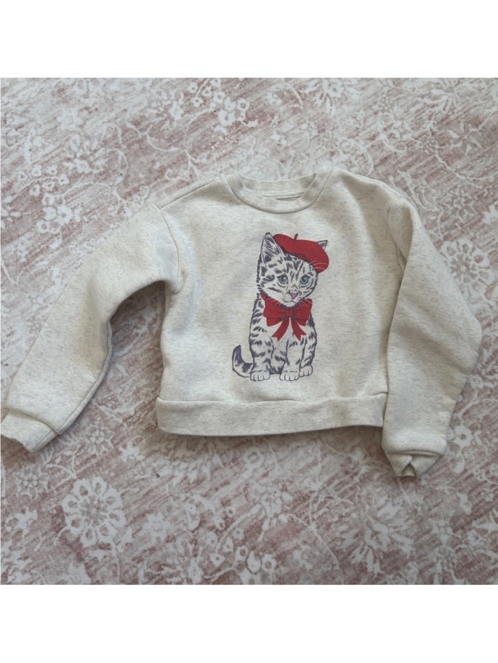 Tucker + Tate Cream and grey wash Sweatshirt with Kitten Graphic